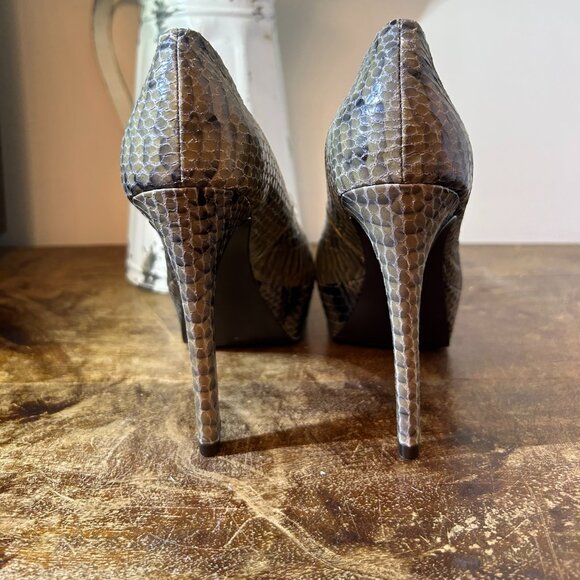 Diane von Furstenberg Jade Green Croc-Embossed Leather Platform Stilettos 6.5 - Picture 4 of 6